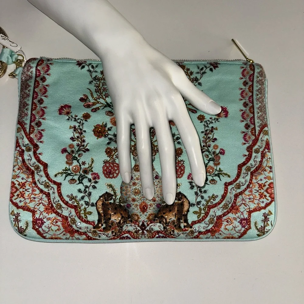 CAMILLA “Weaving Worlds” blue floral silk boho ring scarf clutch bag